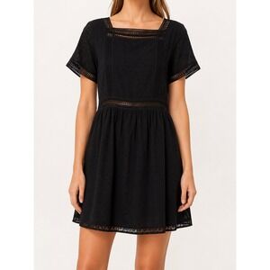 Abercrombie & Fitch Black Eyelet Crochet Lace Mini Dress Square Neck XS